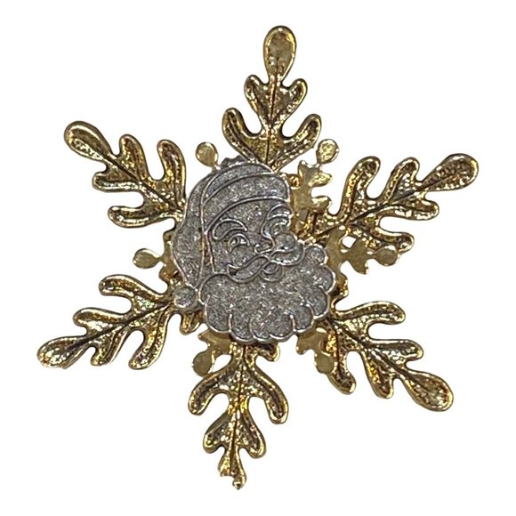 Santa Snowflake Christmas Pin Brooch Holiday Wear - Picture 1 of 6